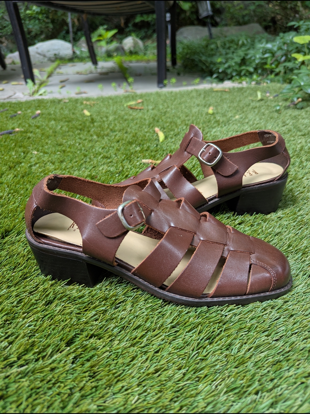 Women Chocolate Brown Leather Fisherman Block Heel Sandals Cottagecore Coastal 7